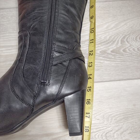 JOMET D Knee High Black Leather Boots US Sz 8.5 Stretch Calf Opening EU Size 39 - Picture 13 of 16